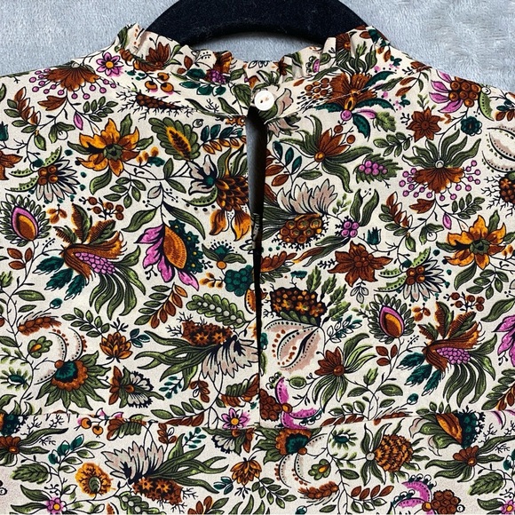 Maeve Smocked High Neck Ruffle Floral Print Blouse Size 10 - Picture 7 of 9